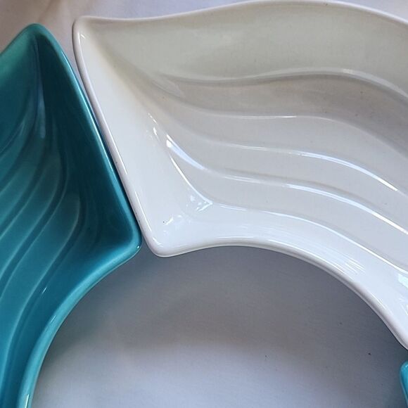 Mid Century Modern Wave Pattern Crudite Chip Dip Lazy Susan Dishes Set Of 4 - Picture 2 of 11